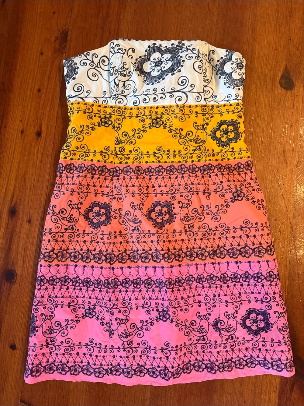 Lilly Pulitzer Strapless Tiered Floral Dress in White, Yellow & Pink